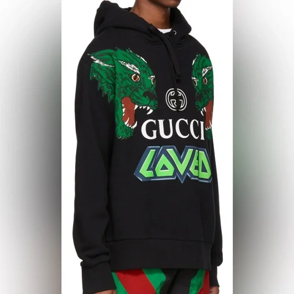 Gucci Mens Tiger Print Hooded Sweatshrt Black Sz L - Picture 3 of 11